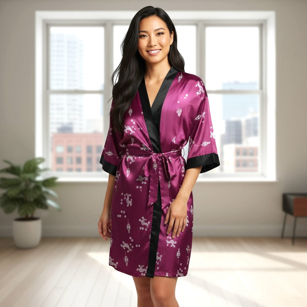ROSE Thailand Reversible Satin Dragon Robe M